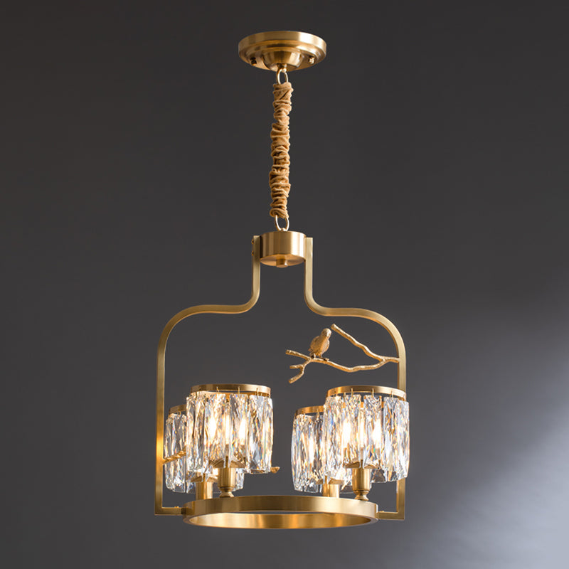 Crystal Bird Chandelier – Sculptural Brass & Carved Crystal Bird Pendant Light