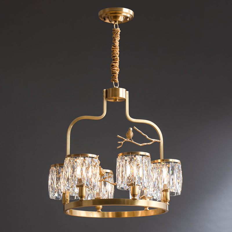Crystal Bird Chandelier – Sculptural Brass & Carved Crystal Bird Pendant Light