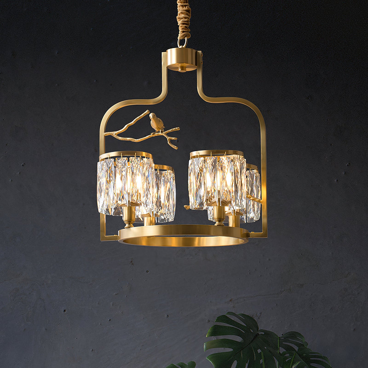 Crystal Bird Chandelier – Sculptural Brass & Carved Crystal Bird Pendant Light