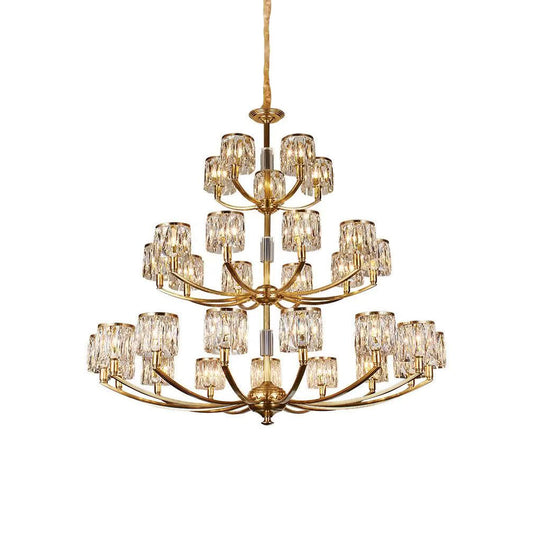 Crystal Column Brass Chandelier – Tiered Brass & Sculptural Crystal Column Chandelier