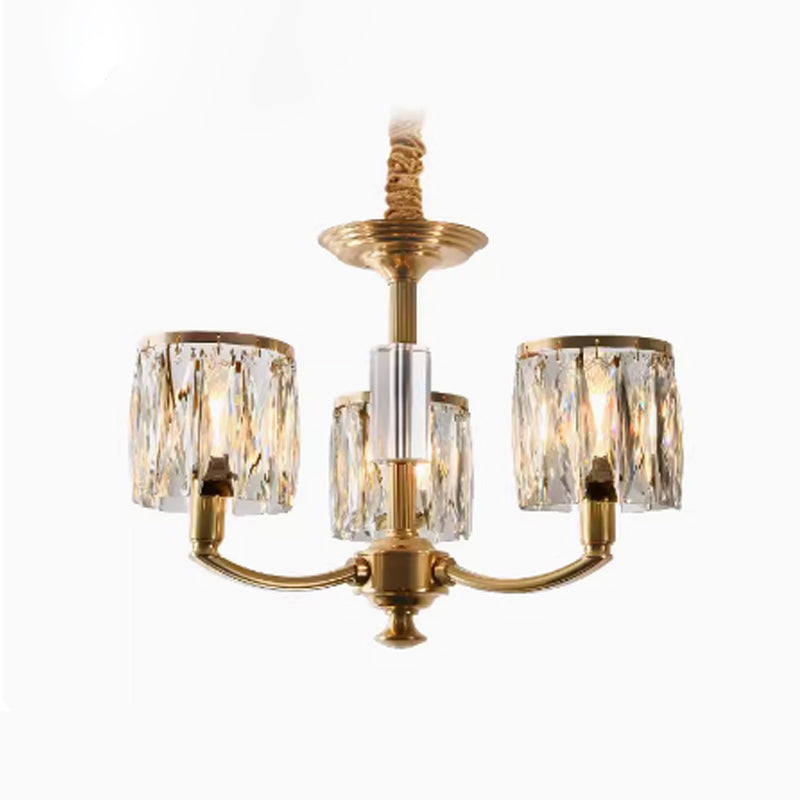 Crystal Column Brass Chandelier – Tiered Brass & Sculptural Crystal Column Chandelier