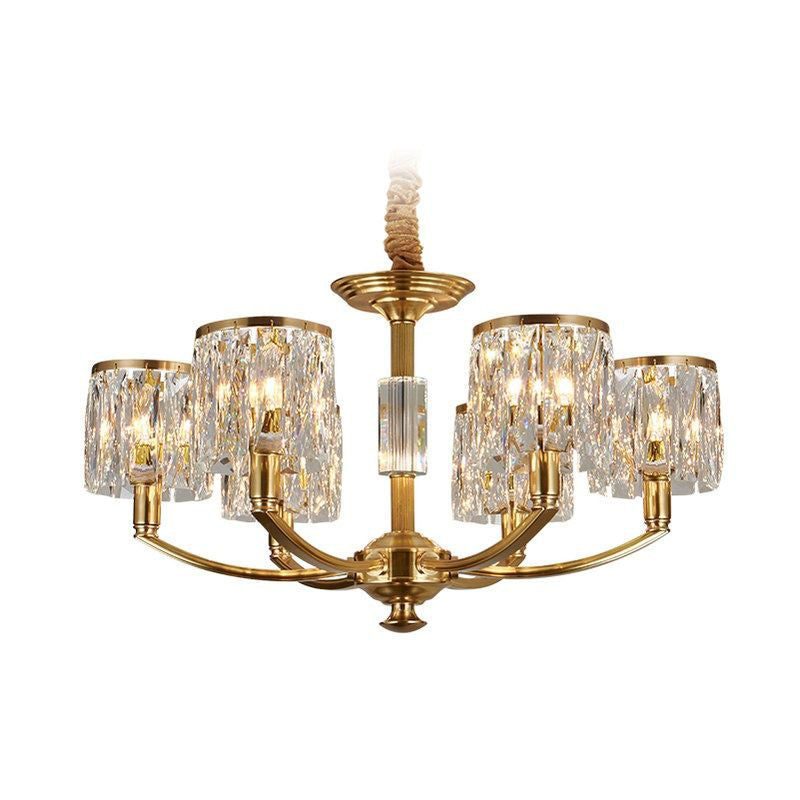 Crystal Column Brass Chandelier – Tiered Brass & Sculptural Crystal Column Chandelier