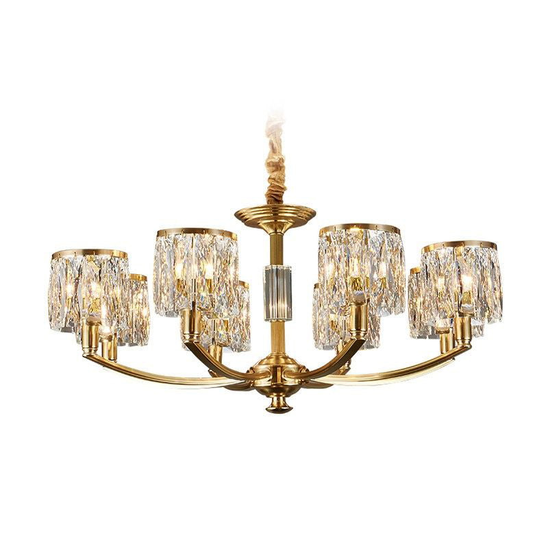 Crystal Column Brass Chandelier – Tiered Brass & Sculptural Crystal Column Chandelier