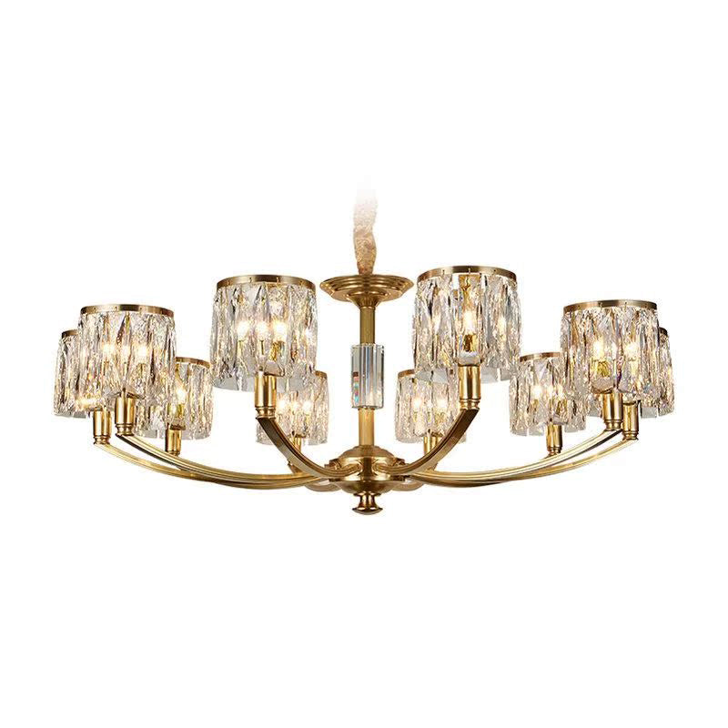 Crystal Column Brass Chandelier – Tiered Brass & Sculptural Crystal Column Chandelier
