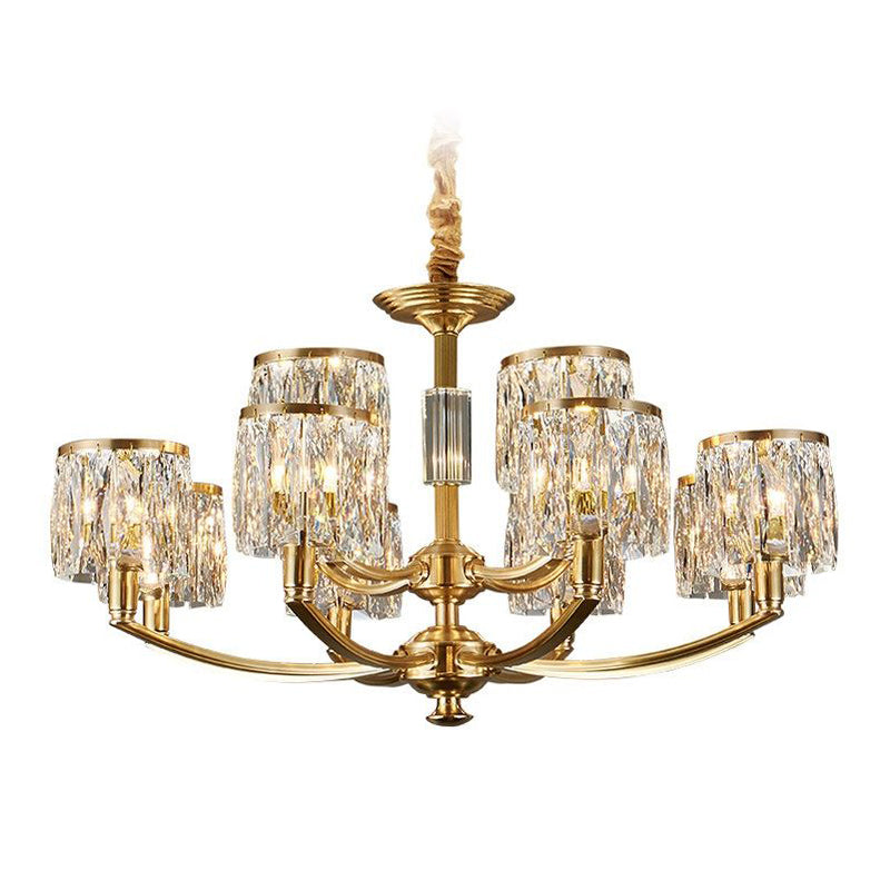 Crystal Column Brass Chandelier – Tiered Brass & Sculptural Crystal Column Chandelier