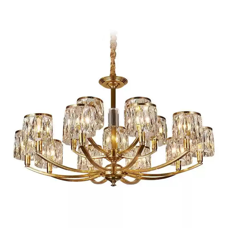 Crystal Column Brass Chandelier – Tiered Brass & Sculptural Crystal Column Chandelier