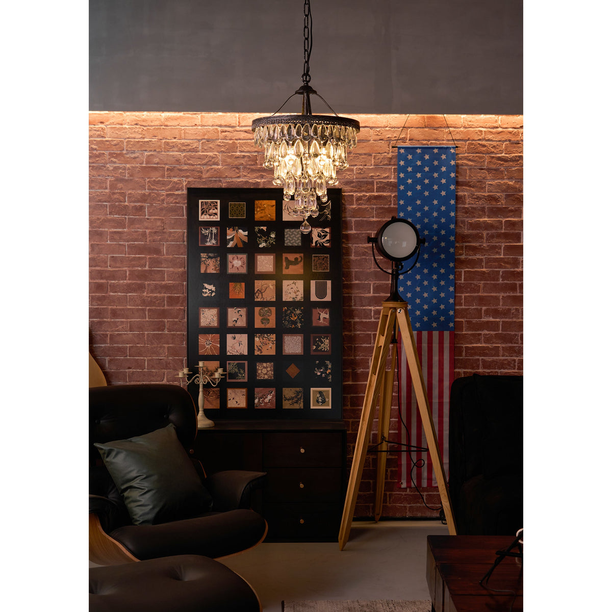 Crystal Inverted Pyramid Chandelier – Ancient Silver Tiered Crystal Pendant Light