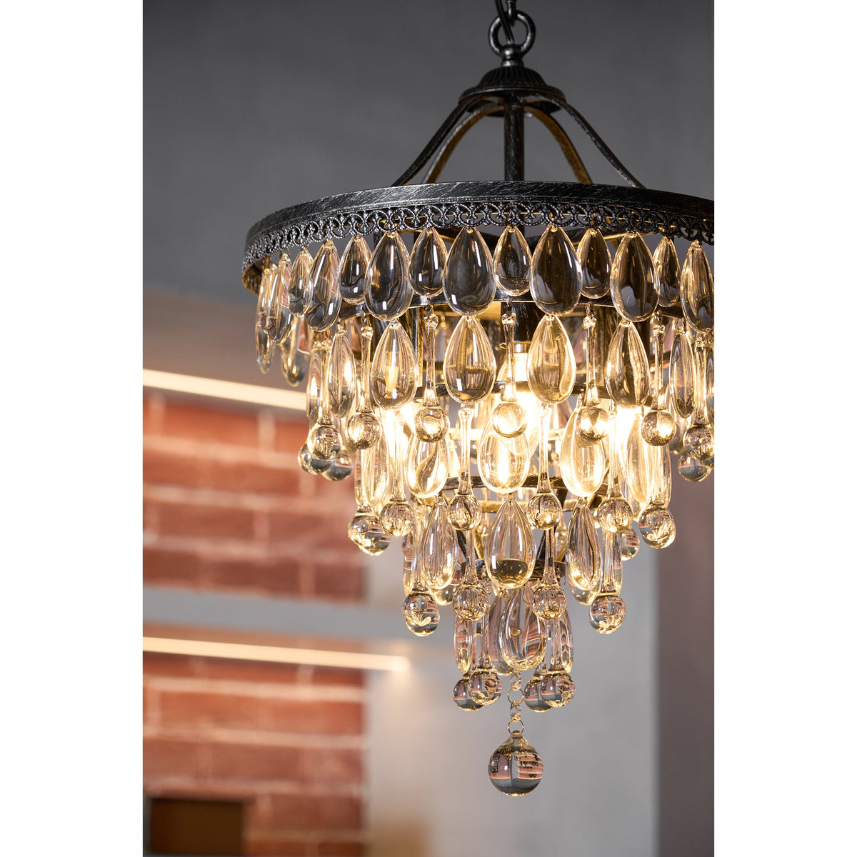 Crystal Inverted Pyramid Chandelier – Ancient Silver Tiered Crystal Pendant Light