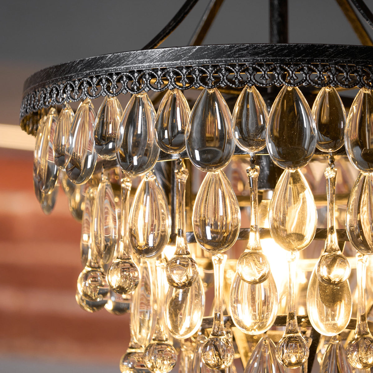 Crystal Inverted Pyramid Chandelier – Ancient Silver Tiered Crystal Pendant Light