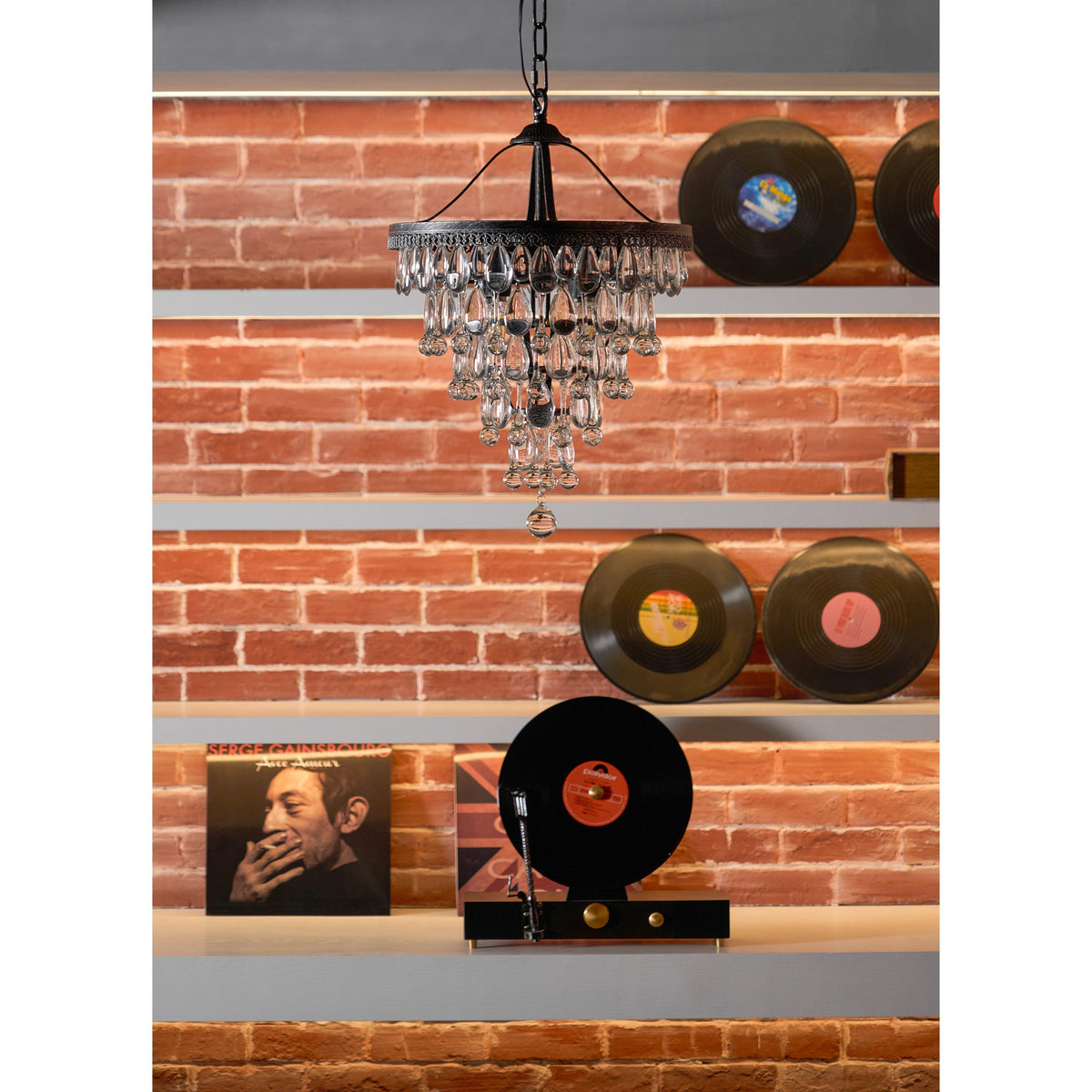 Crystal Inverted Pyramid Chandelier – Ancient Silver Tiered Crystal Pendant Light