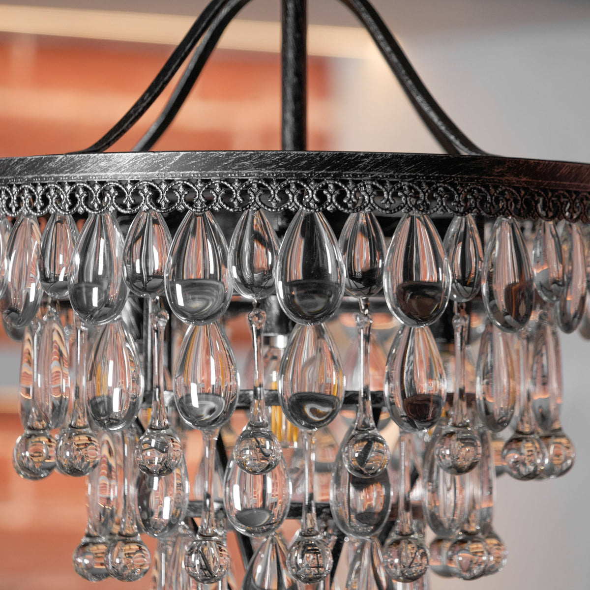 Crystal Inverted Pyramid Chandelier – Ancient Silver Tiered Crystal Pendant Light