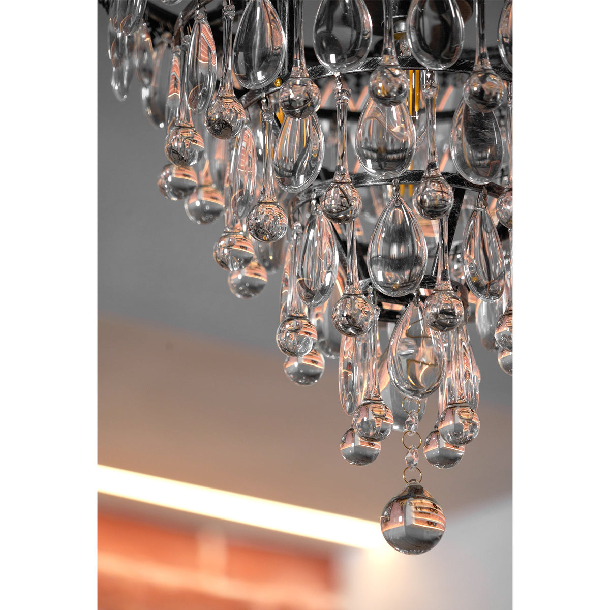 Crystal Inverted Pyramid Chandelier – Ancient Silver Tiered Crystal Pendant Light