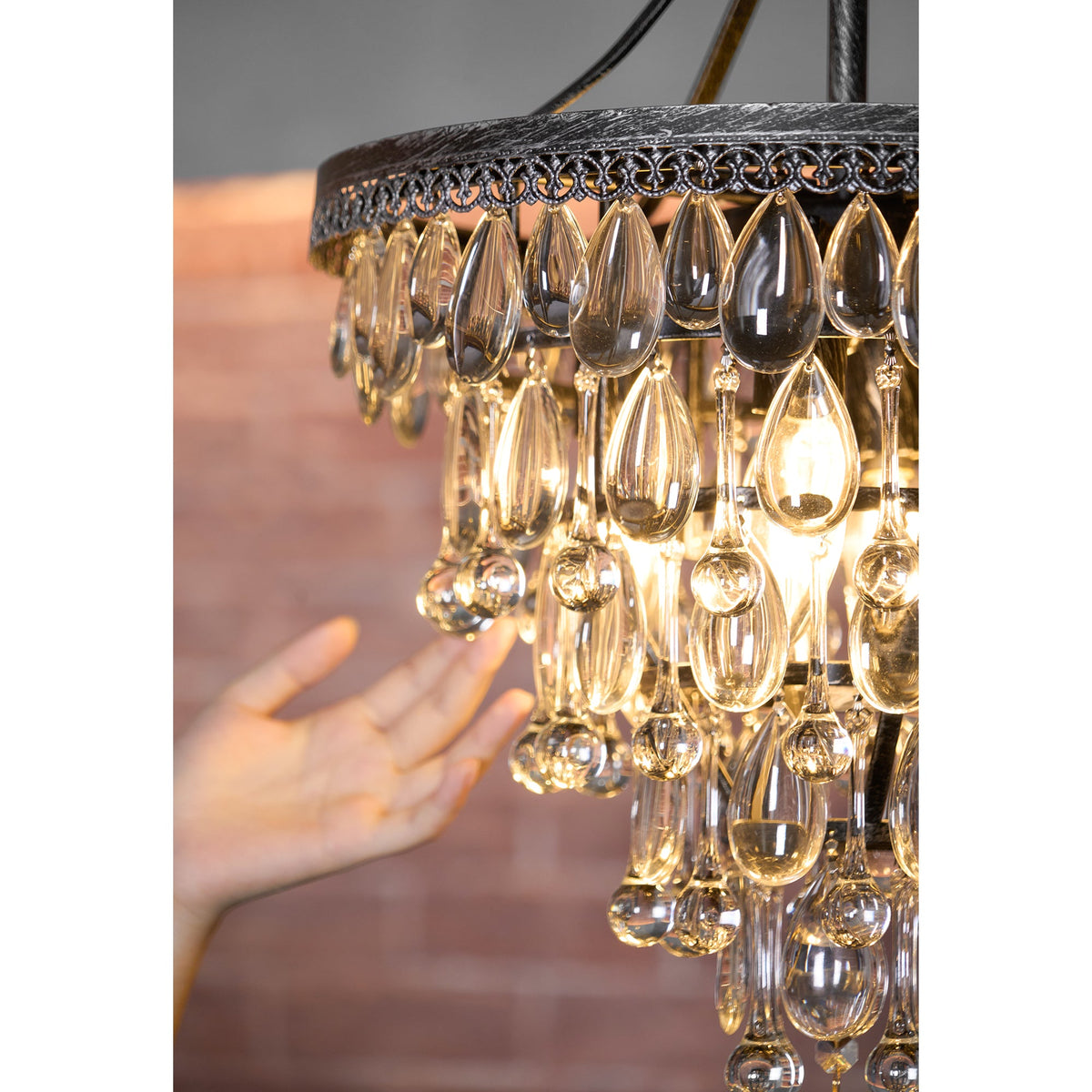 Crystal Inverted Pyramid Chandelier – Ancient Silver Tiered Crystal Pendant Light