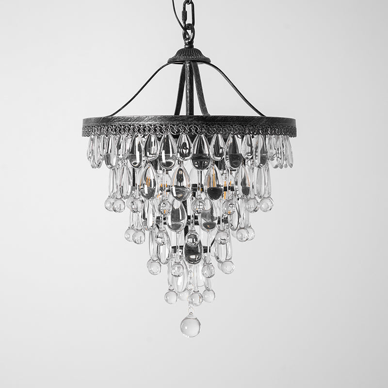 Crystal Inverted Pyramid Chandelier – Ancient Silver Tiered Crystal Pendant Light