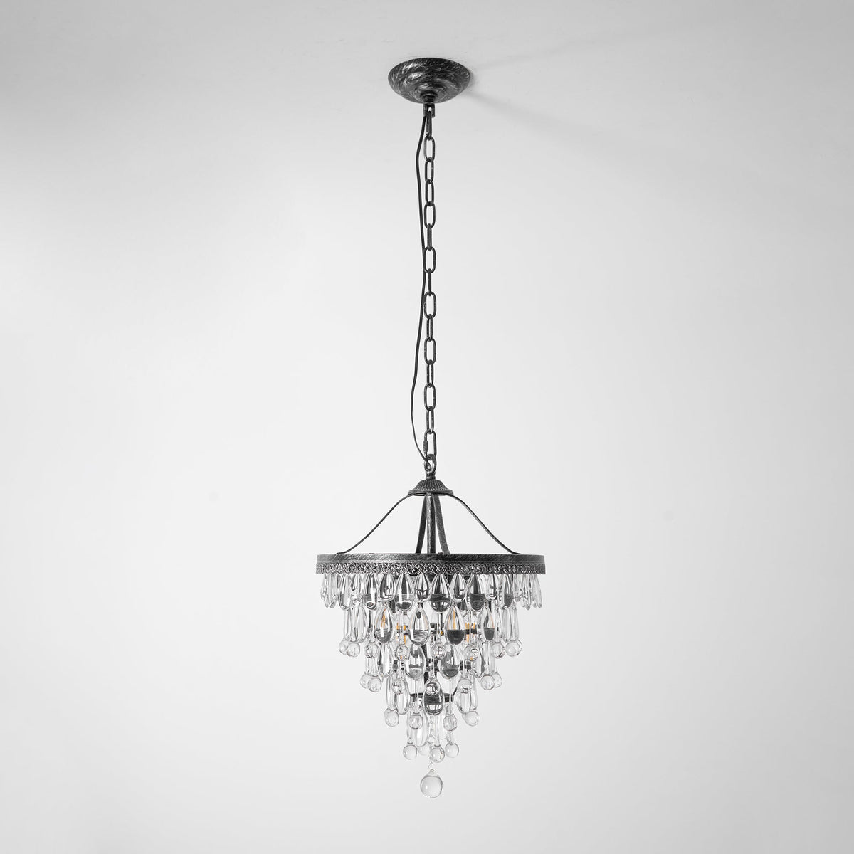 Crystal Inverted Pyramid Chandelier – Ancient Silver Tiered Crystal Pendant Light
