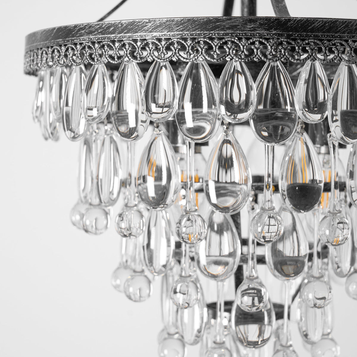 Crystal Inverted Pyramid Chandelier – Ancient Silver Tiered Crystal Pendant Light