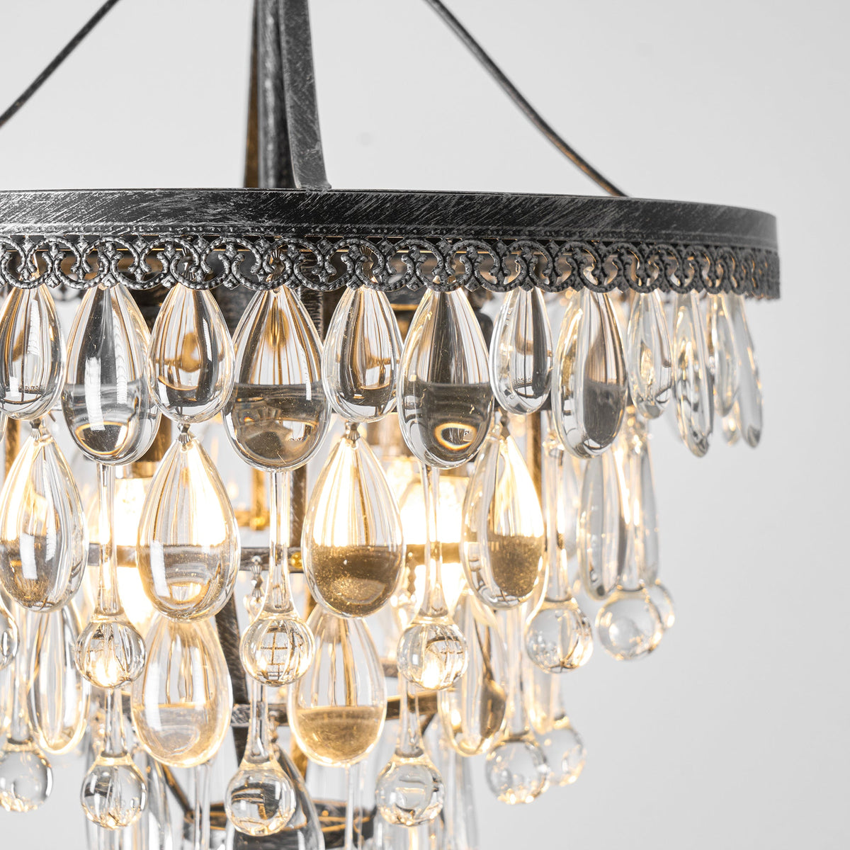 Crystal Inverted Pyramid Chandelier – Ancient Silver Tiered Crystal Pendant Light