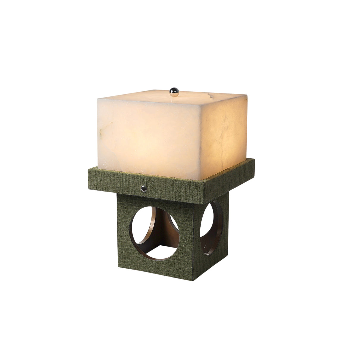 Crystalo Alabaster Table Lamp – Architectural Wood & Carved Alabaster LED Desk Light