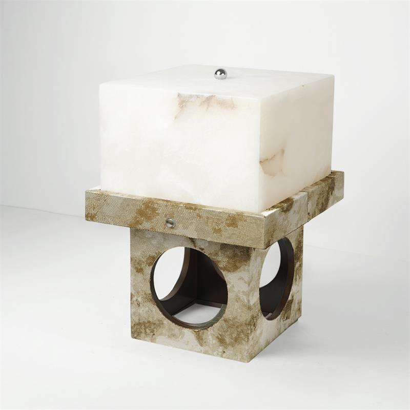 Crystalo Alabaster Table Lamp – Architectural Wood & Carved Alabaster LED Desk Light