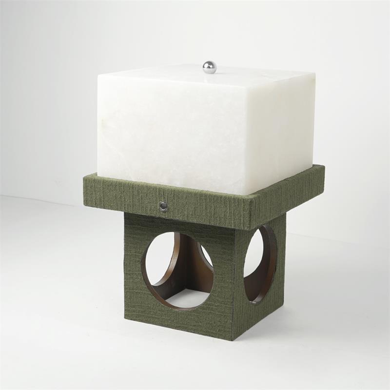 Crystalo Alabaster Table Lamp – Architectural Wood & Carved Alabaster LED Desk Light