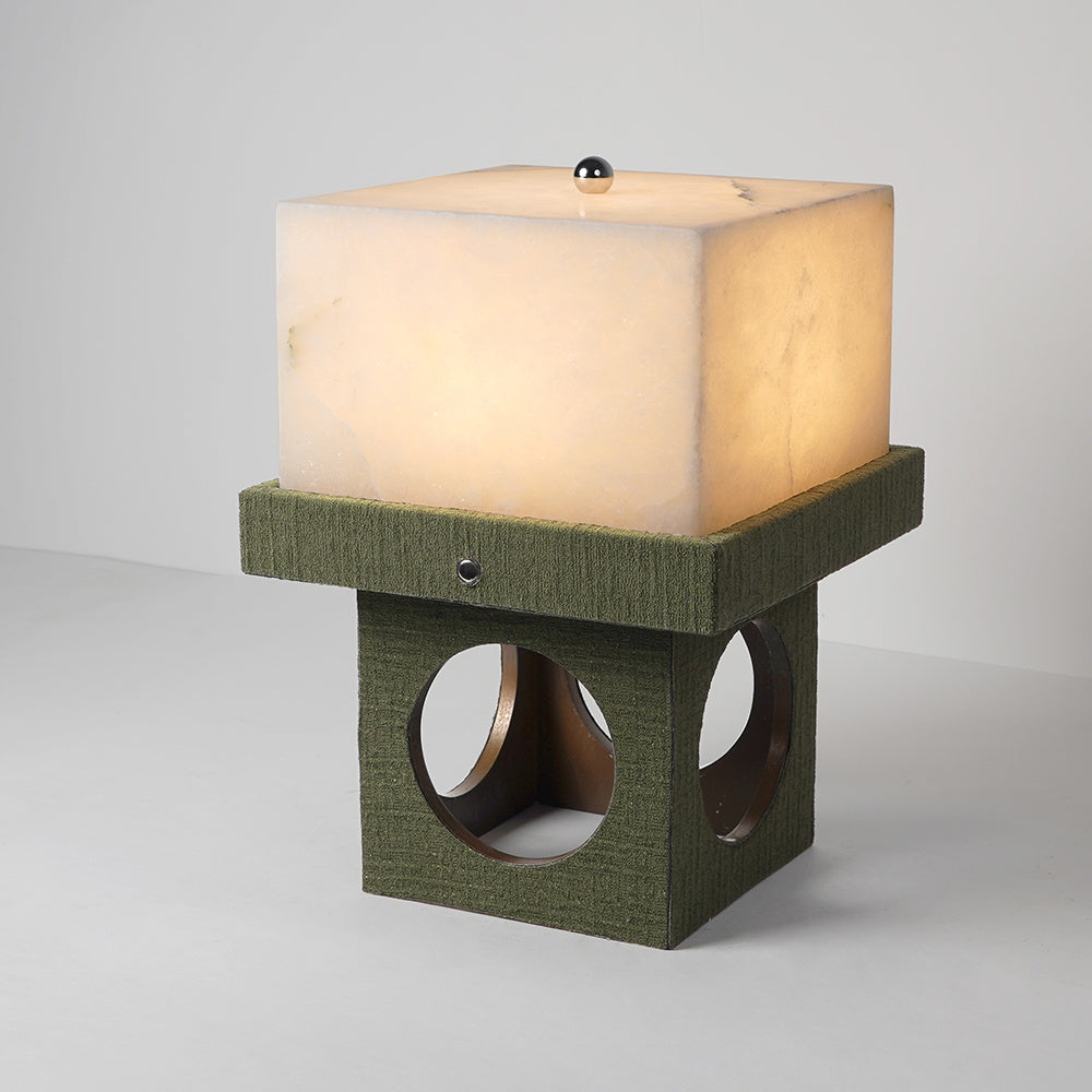 Crystalo Alabaster Table Lamp – Architectural Wood & Carved Alabaster LED Desk Light