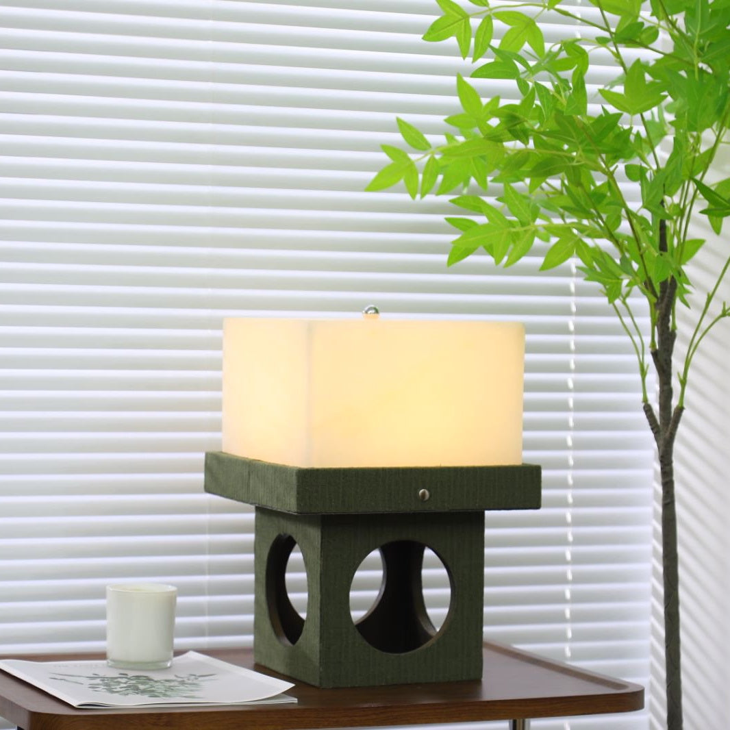 Crystalo Alabaster Table Lamp – Architectural Wood & Carved Alabaster LED Desk Light