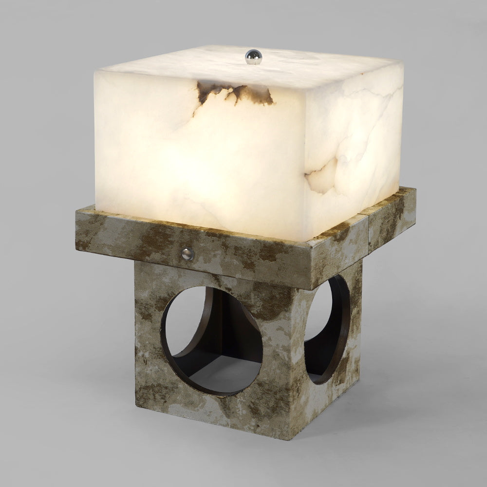 Crystalo Alabaster Table Lamp – Architectural Wood & Carved Alabaster LED Desk Light