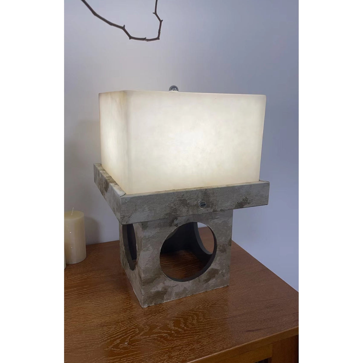 Crystalo Alabaster Table Lamp – Architectural Wood & Carved Alabaster LED Desk Light