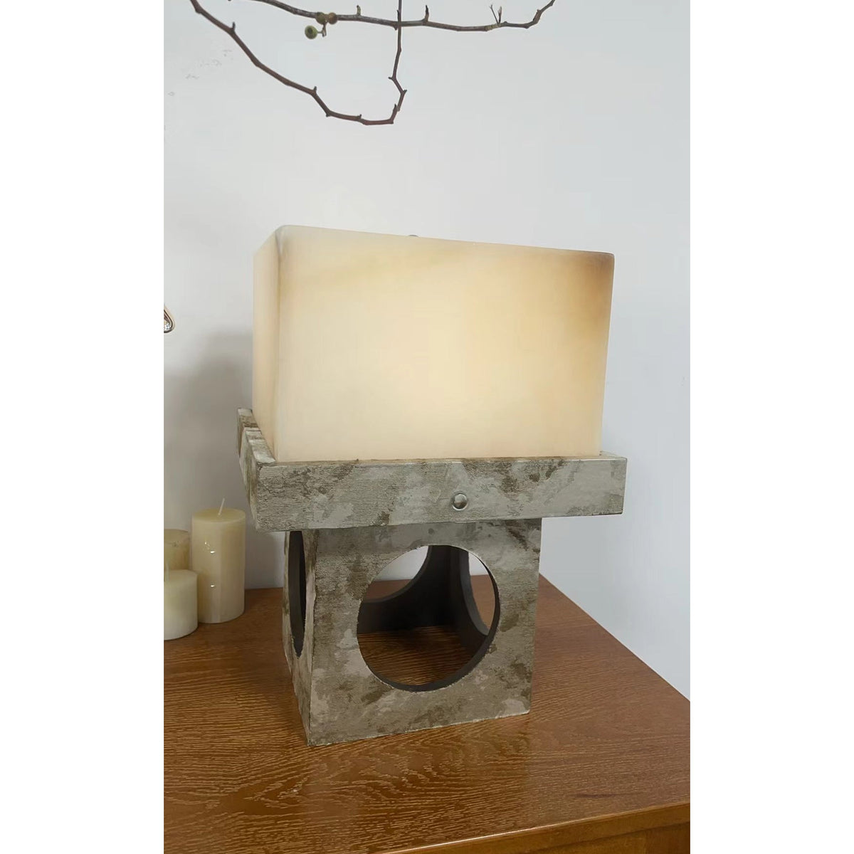 Crystalo Alabaster Table Lamp – Architectural Wood & Carved Alabaster LED Desk Light