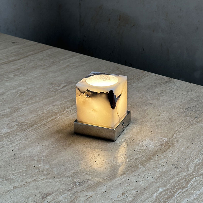 Cube Marble Table Lamp – Rechargeable Solid Marble & Metal Accent Lamp