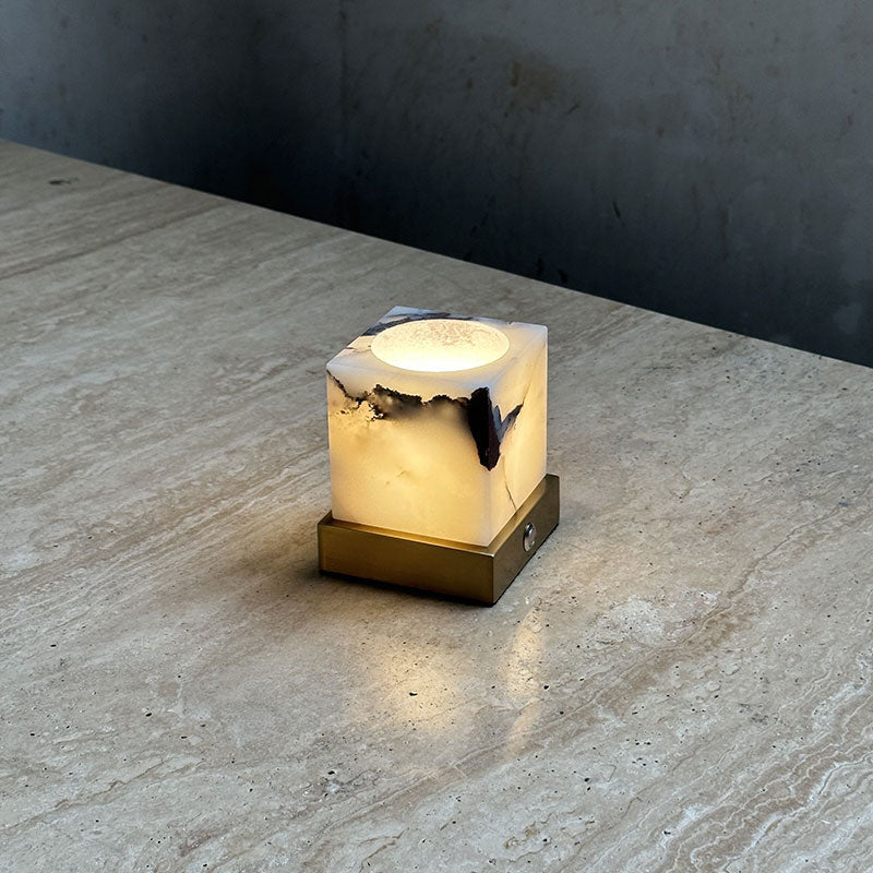 Cube Marble Table Lamp – Rechargeable Solid Marble & Metal Accent Lamp