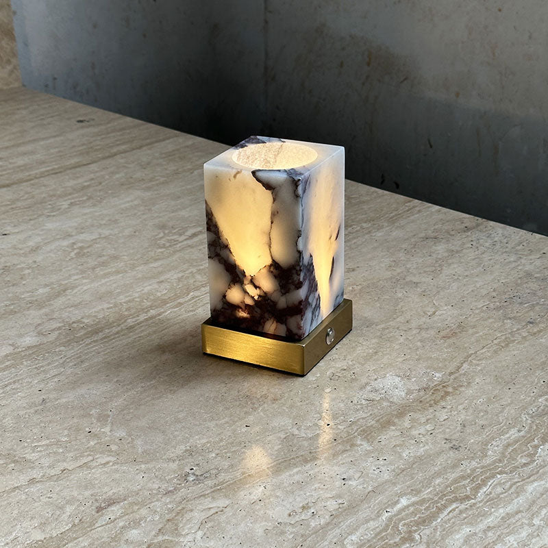 Cube Marble Table Lamp – Rechargeable Solid Marble & Metal Accent Lamp