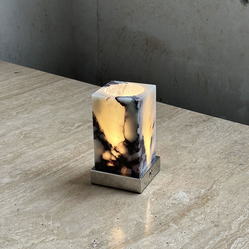 Cube Marble Table Lamp – Rechargeable Solid Marble & Metal Accent Lamp
