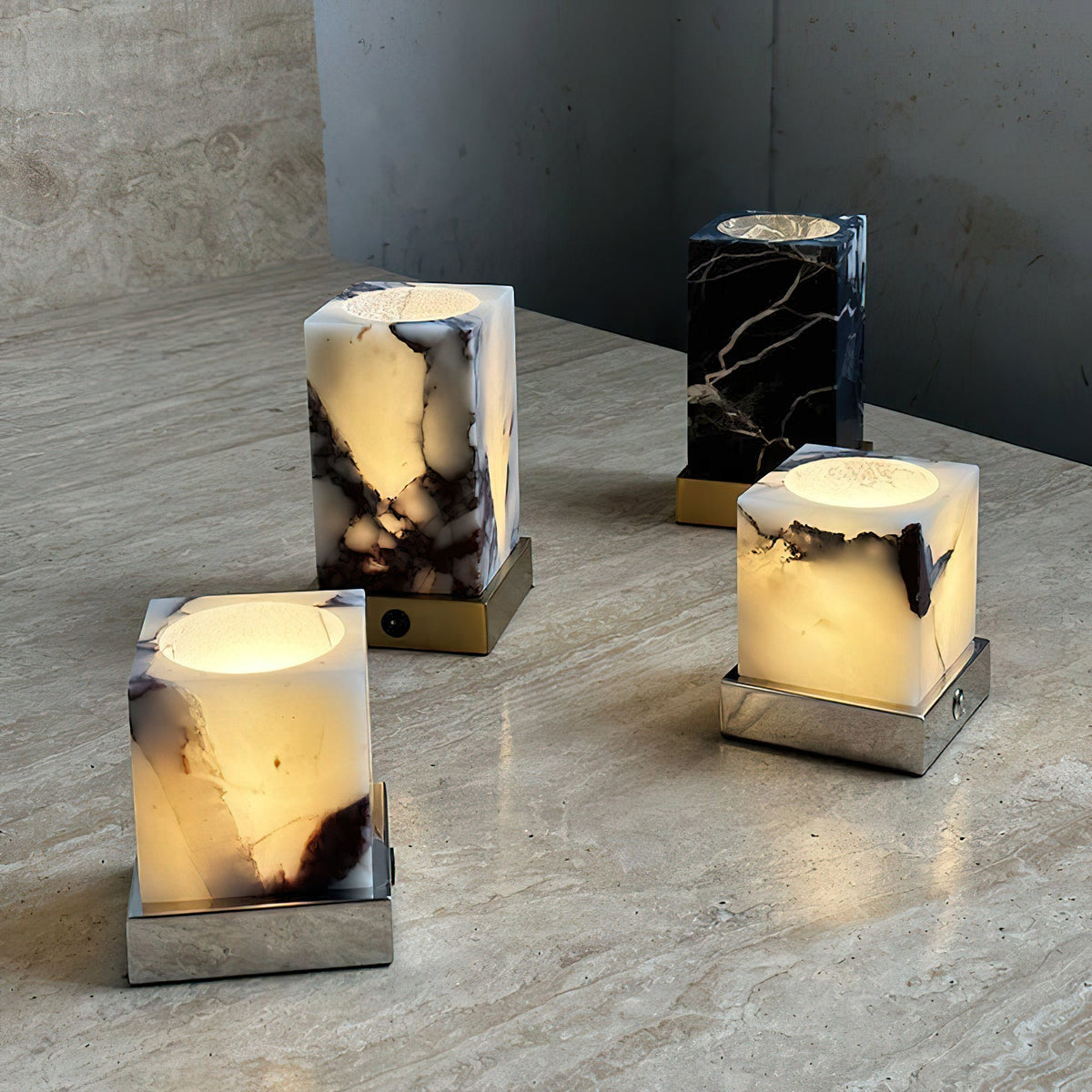 Cube Marble Table Lamp – Rechargeable Solid Marble & Metal Accent Lamp