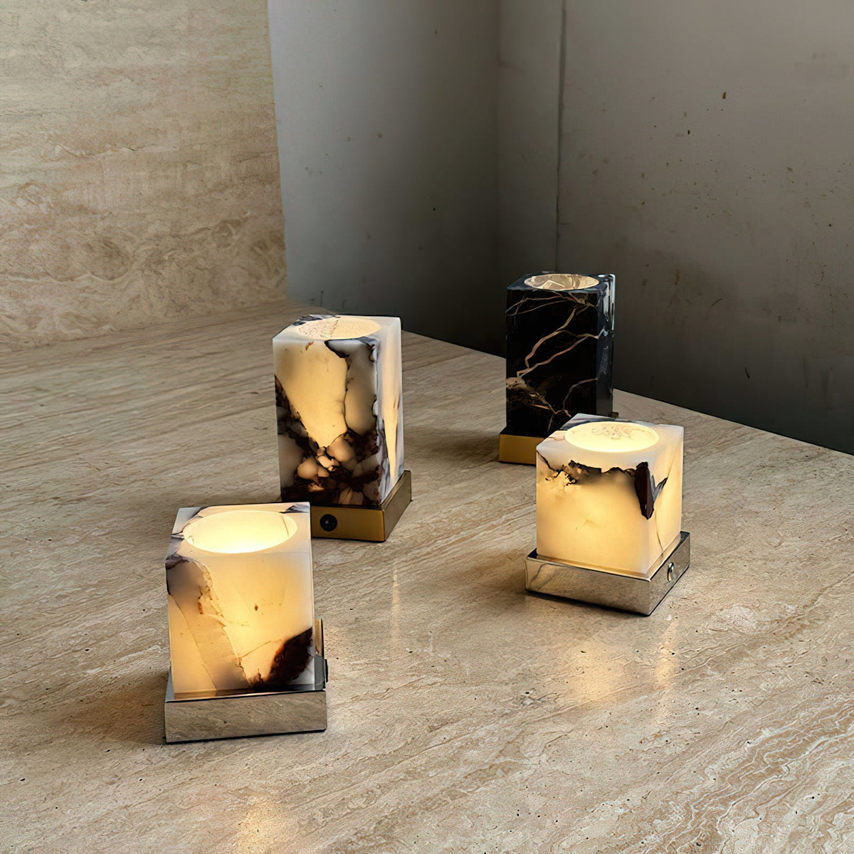 Cube Marble Table Lamp – Rechargeable Solid Marble & Metal Accent Lamp