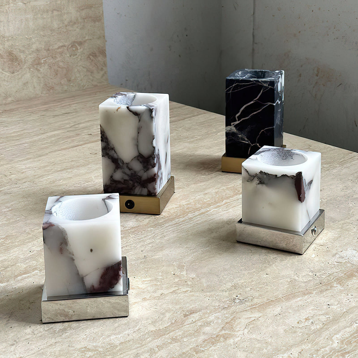 Cube Marble Table Lamp – Rechargeable Solid Marble & Metal Accent Lamp