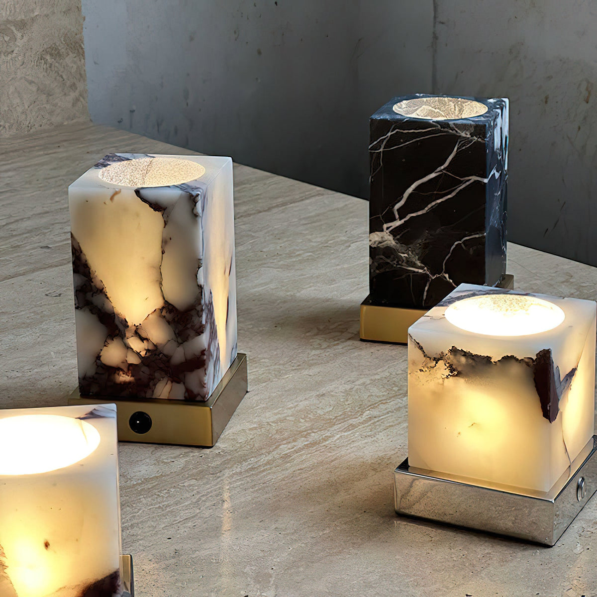 Cube Marble Table Lamp – Rechargeable Solid Marble & Metal Accent Lamp