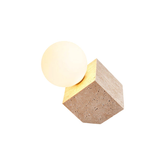 Cube Stone Table Lamp – Natural Travertine & Glass Modern Desk Lamp