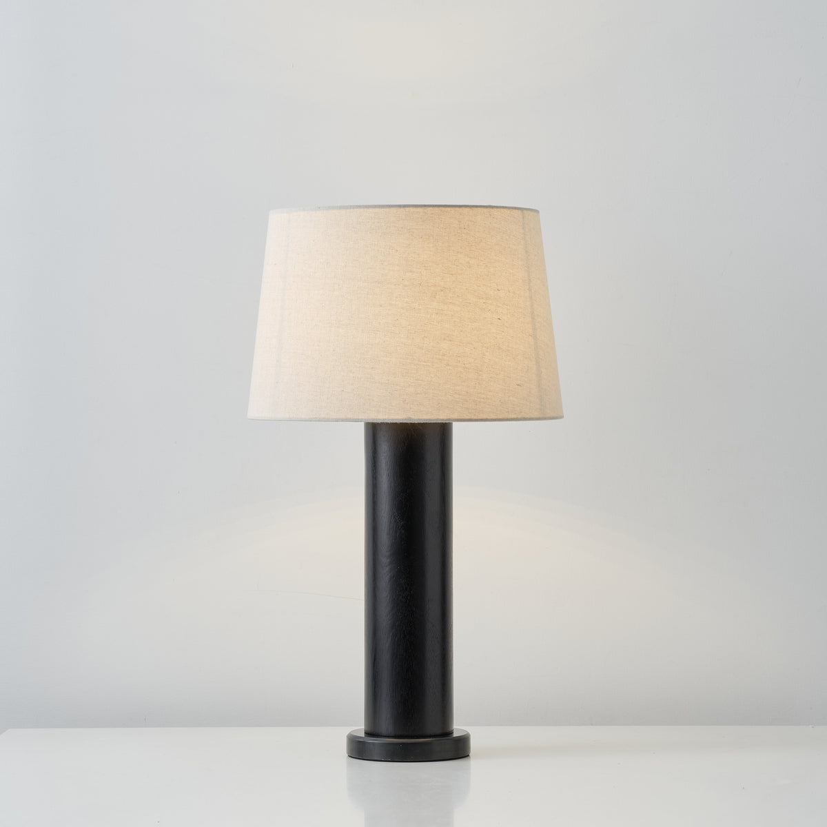 Culver Table Lamp – Modern Architectural Oak Wood Table Lamp with Fabric Shade