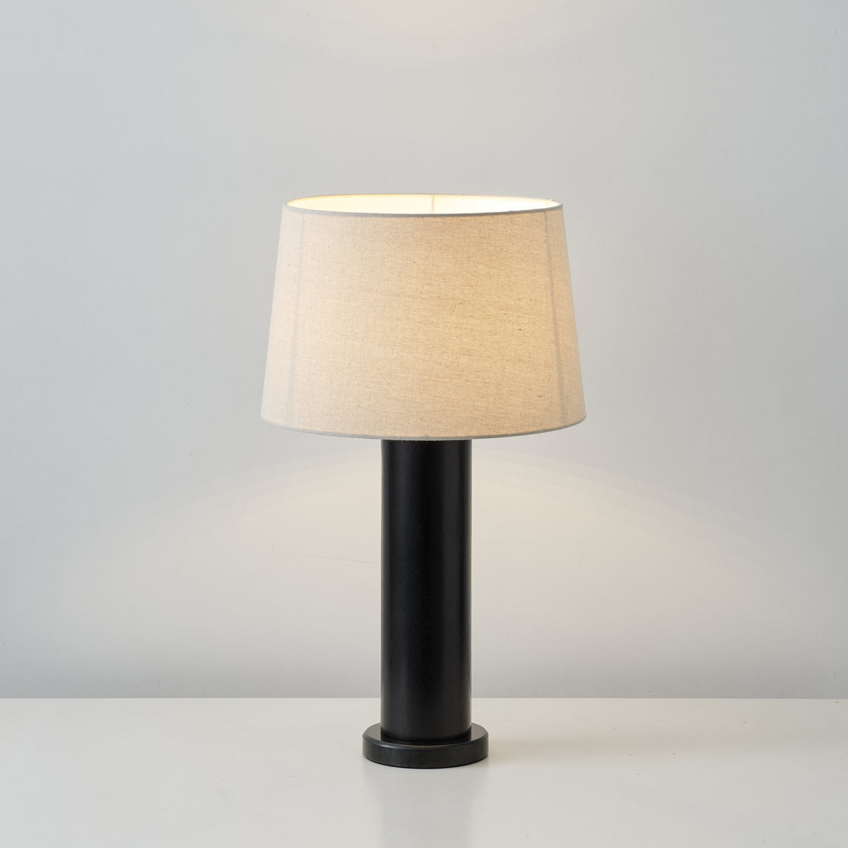 Culver Table Lamp – Modern Architectural Oak Wood Table Lamp with Fabric Shade