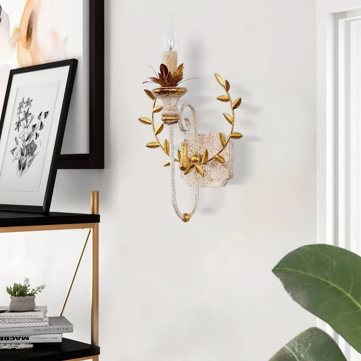 Cumiers Wall Lamp – Rustic Vintage Vine Metal & Wood Wall Sconce