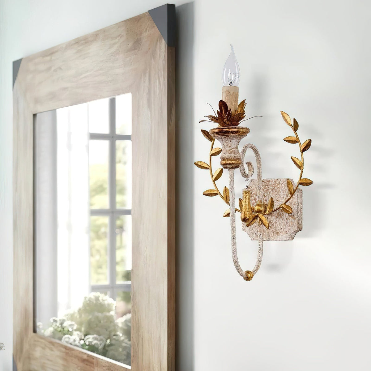 Cumiers Wall Lamp – Rustic Vintage Vine Metal & Wood Wall Sconce