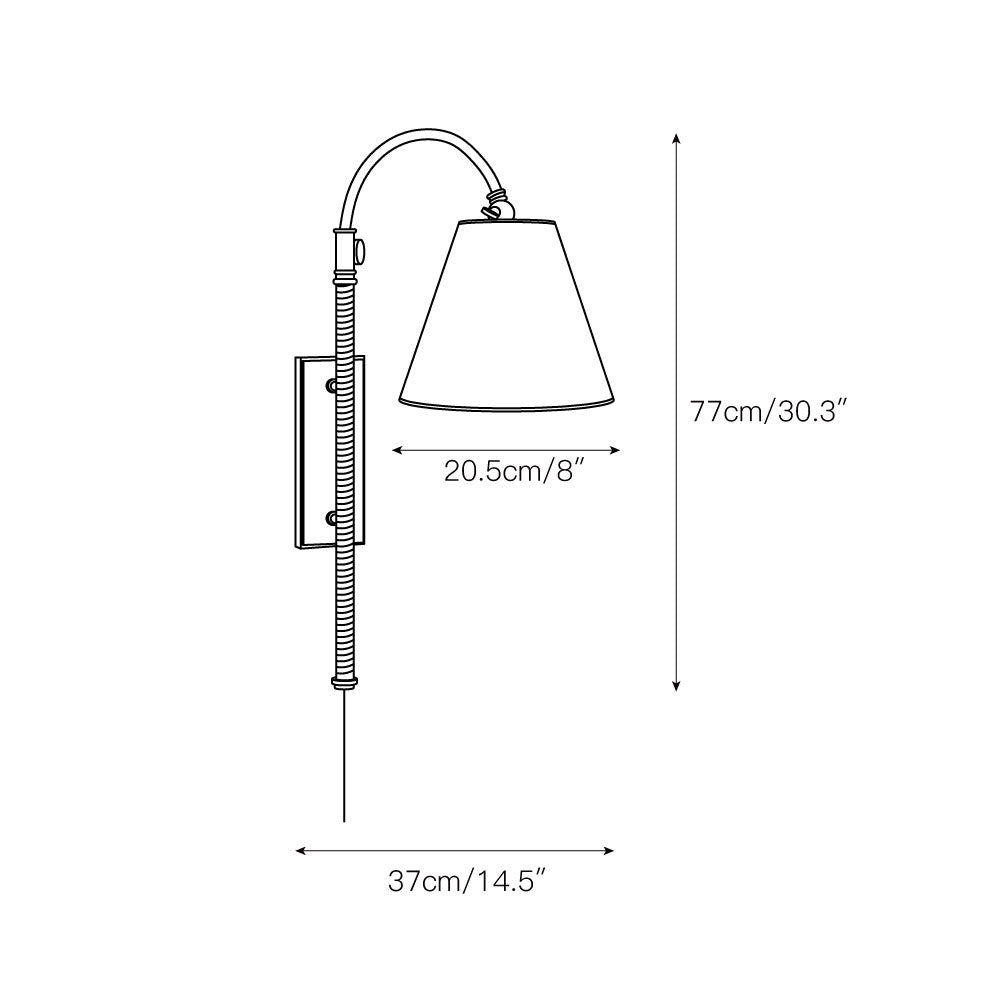 Curves Plug-In Sconce – Aged Brass Articulated Arm Wall Light with White Linen Shade