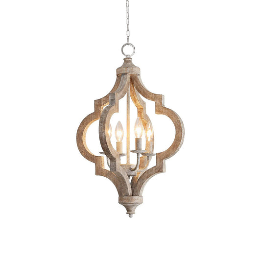 Cusp Barn Chandelier – Rustic Quatrefoil Solid Wood 4-Light Candle Chandelier