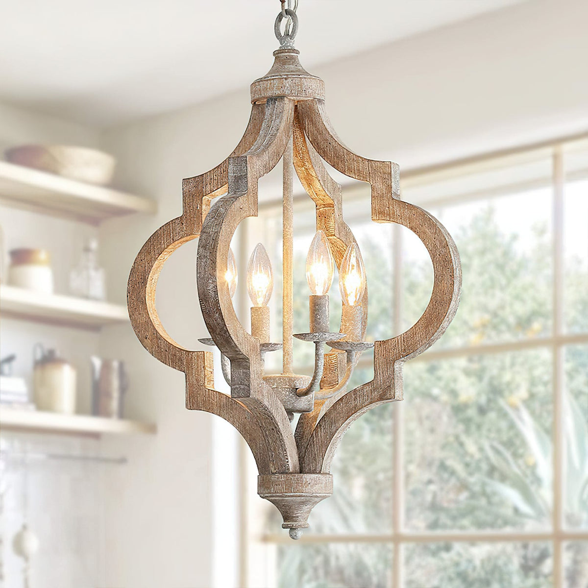 Cusp Barn Chandelier – Rustic Quatrefoil Solid Wood 4-Light Candle Chandelier