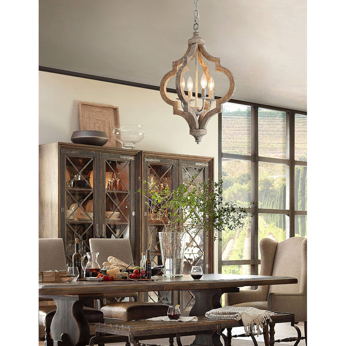 Cusp Barn Chandelier – Rustic Quatrefoil Solid Wood 4-Light Candle Chandelier