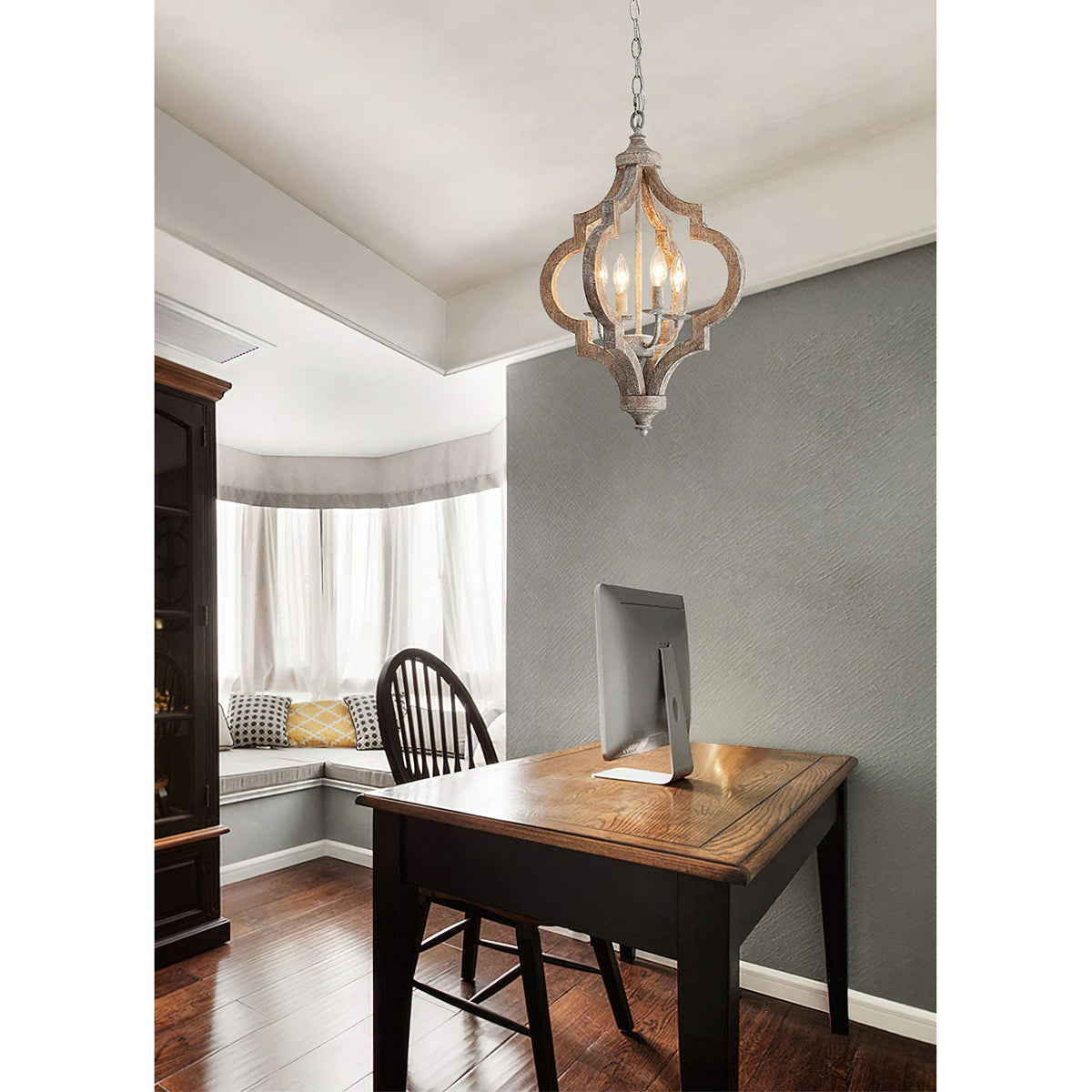 Cusp Barn Chandelier – Rustic Quatrefoil Solid Wood 4-Light Candle Chandelier