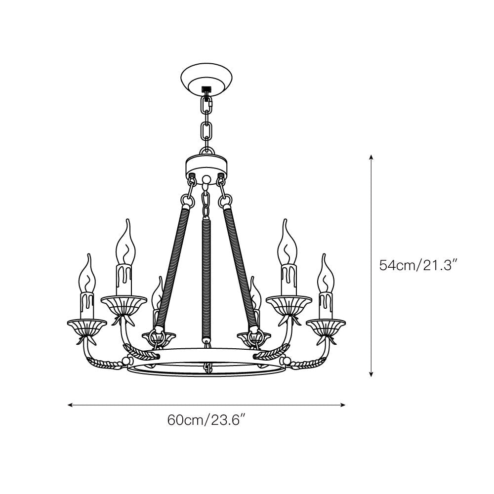 Cyrano Chandelier – Rustic Hemp Rope & Rust Iron Candle-Style Chandelier