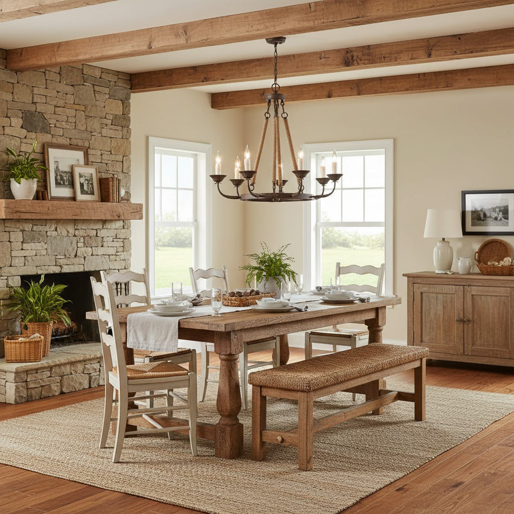 Cyrano Chandelier – Rustic Hemp Rope & Rust Iron Candle-Style Chandelier
