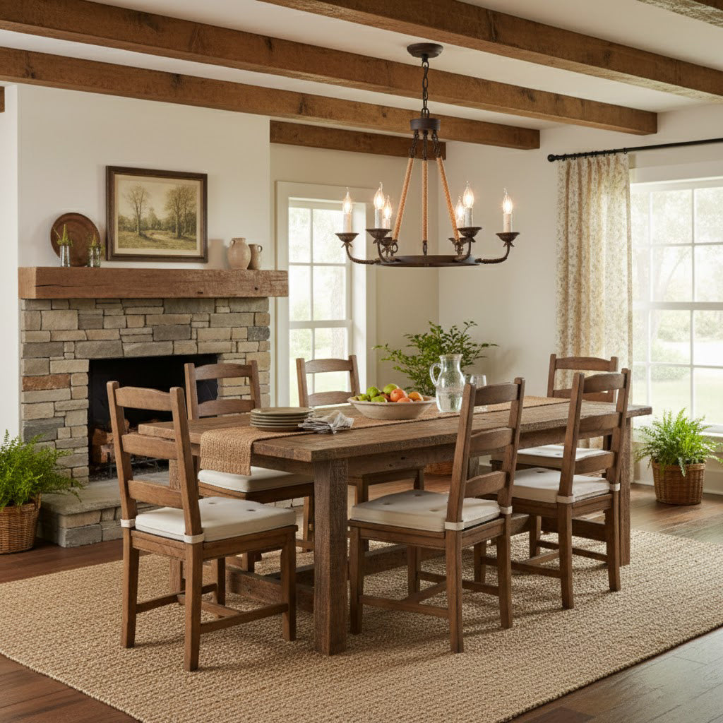 Cyrano Chandelier – Rustic Hemp Rope & Rust Iron Candle-Style Chandelier